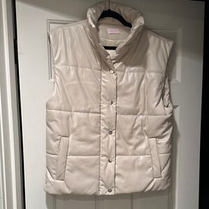 Pink Lily small Cream Puffer Vest.  Like new